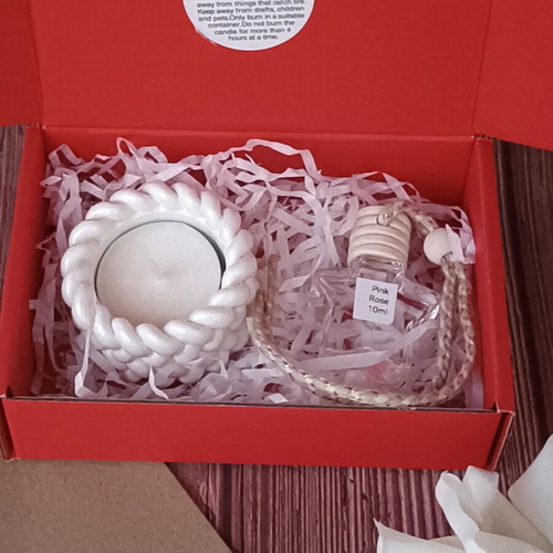 Teacher Gift Set with Handmade Porcelain Candle Holder and Car Diffuser