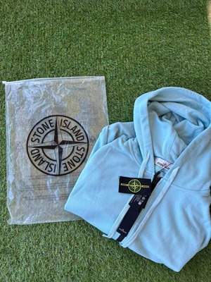 Stone Island Full Zip Hoodie Light Blue Size L New