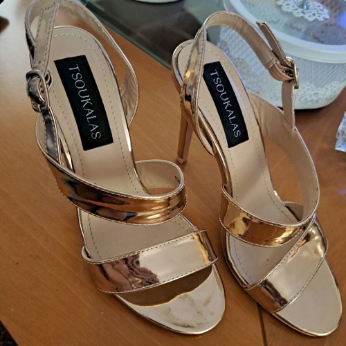 Tsoukalas Shoes gold sandals like new, size 36