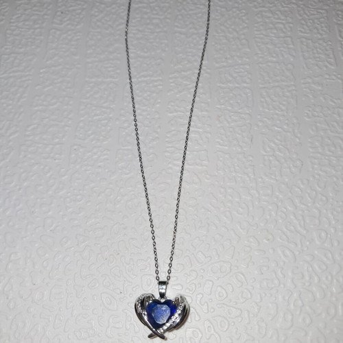 Heart-shaped necklace with blue zirconia, steel