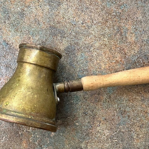 Old Turkish brass cezve with wooden handle like new