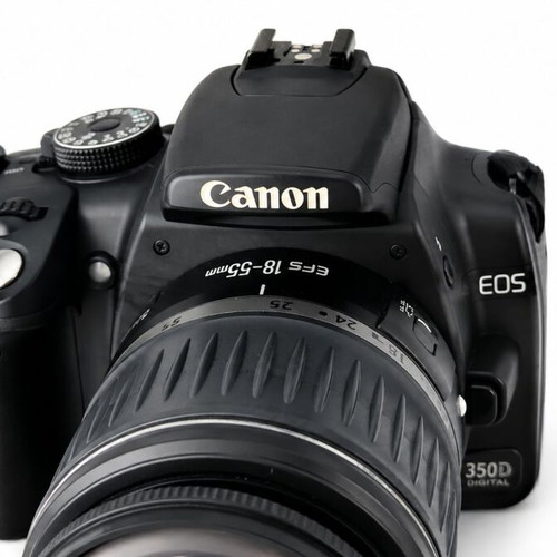 Canon EOS 350D Digital DSLR camera used with Canon EF-S 18-55mm lens