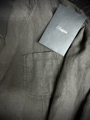 Zegna men's jacket 100% linen new, grey Elephant/Dark Grey