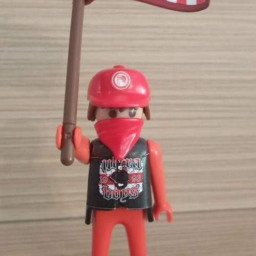 Playmobil fan figure of Olympiacos with team flag like new