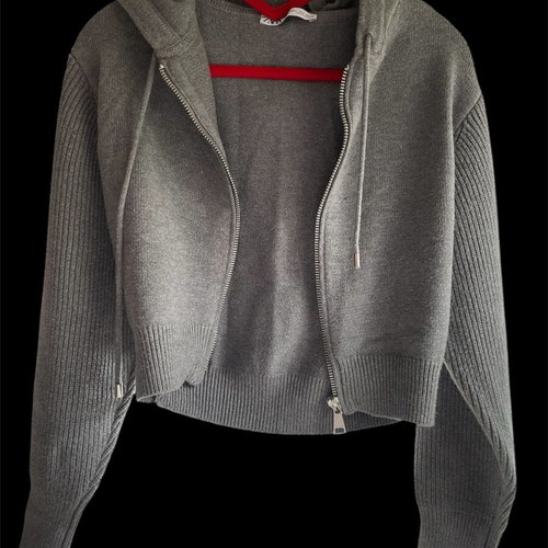 Zara cropped cardigan grey like new with hood and zipper