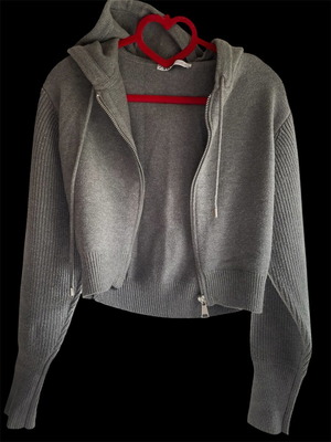 Zara cropped cardigan grey like new with hood and zipper