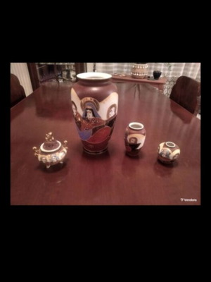 Vintage 50s Japanese Handmade Vase Set with Moriage Decoration, Set of Four