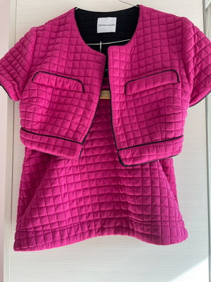 Stefania Vaidani quilted skirt and jacket set like new, black and pink