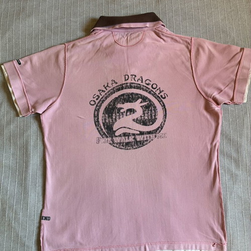 Y2K Harajuku Japanese Streetwear Osaka Dragons Layered Pink Polo Shirt XL like new