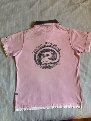 Y2K Harajuku Japanese Streetwear Osaka Dragons Layered Pink Polo Shirt XL like new