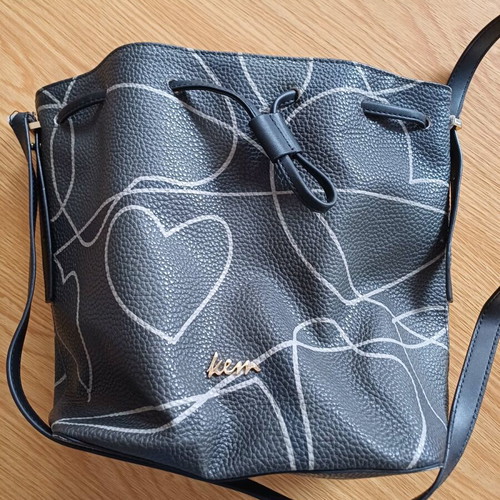 KEM crossbody pouch bag used, gray with hearts