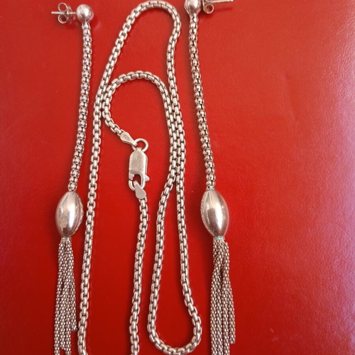 925 silver set with 11 cm earrings and 44 cm chain