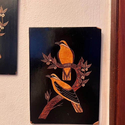 Set of 3 wooden bird wall plaques used