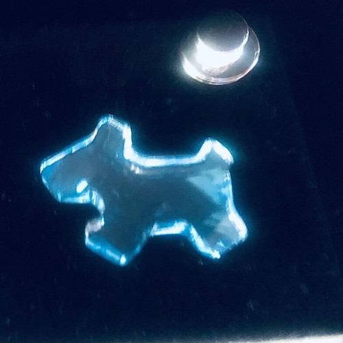 Vintage Swarovski pin shaped like Yorkshire dog, like new, blue-turquoise