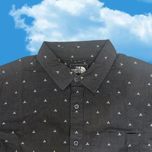 The North Face All-Over Tent Print Shirt Size M like new, charcoal black