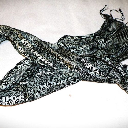 Siam Silk Black Batik Scarf 1.5x0.45m New