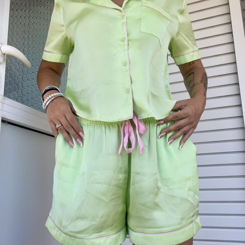 Primark Cares women's satin pyjama set lime pink, M 40-42