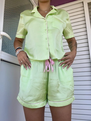 Primark Cares women's satin pyjama set lime pink, M 40-42