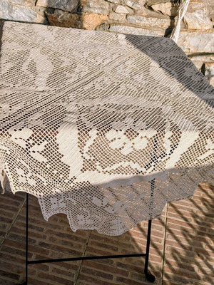 Handmade crochet tablecloth 102x102 cm, beige
