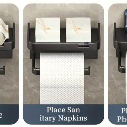 Self-adhesive toilet paper holder with phone shelf new