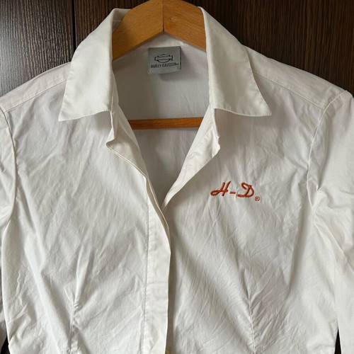 HARLEY-DAVIDSON, No, L, women's shirt, white elastic fabric, three-quarter sleeve.
