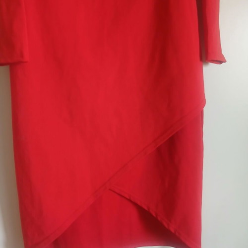 Red dress new with crossover opening and open shoulders