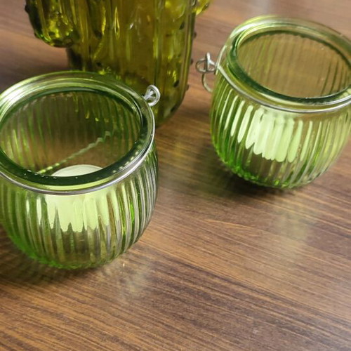 Decorative cactus set with LED and 2 tealights like new