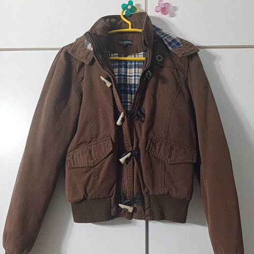 Brown jacket with hood size XS like new