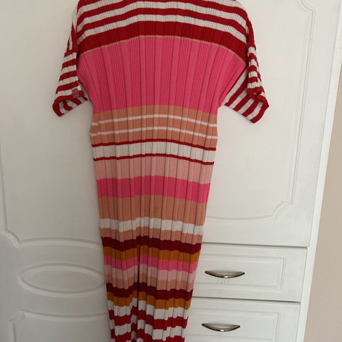 Karavan knitted dress like new with heart buttons, white and red