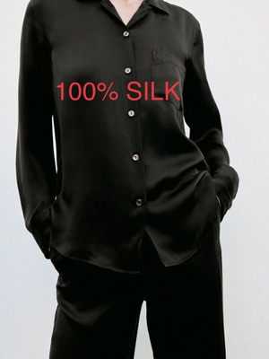 Zara shirt black 100% silk new Large