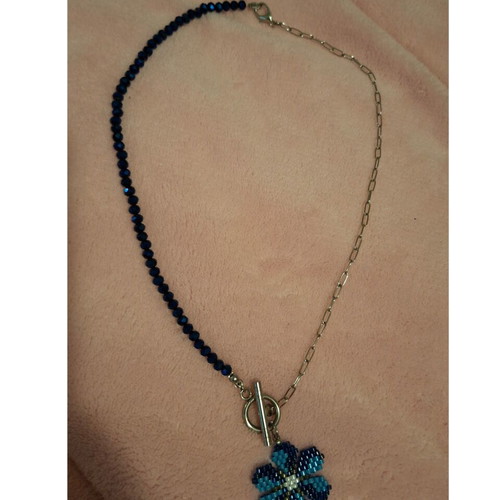 Handmade Half-and-Half Necklace with Crystals and Miyuki Flower like new