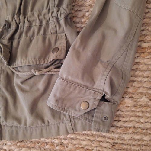 Zara women's khaki jacket used with zipper and buttons