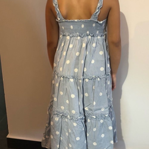 Blue Polka Dot Midi Dress like new with ruffles