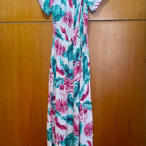 Seven Islands Summer Long Dress L/XL White Printed Rayon Like New
