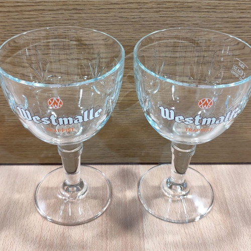 Westmalle Trappist beer set of two promotional stemmed glasses 330ml new