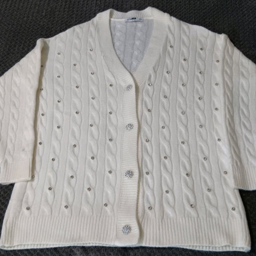 Kate London cardigan like new, white with cable knit and rhinestones