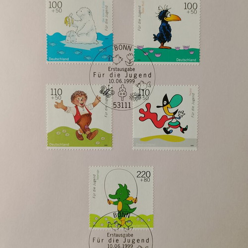 German stamps 1999 with Bonn first day cover cancellation, 5 mint blocks
