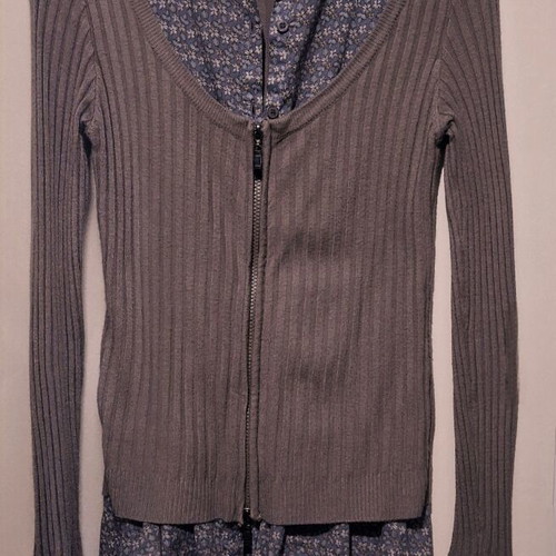 Jacket shirt used with floral shirt, double zipper, beige and turquoise