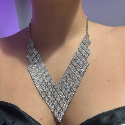 Statement necklace with strass used, grey