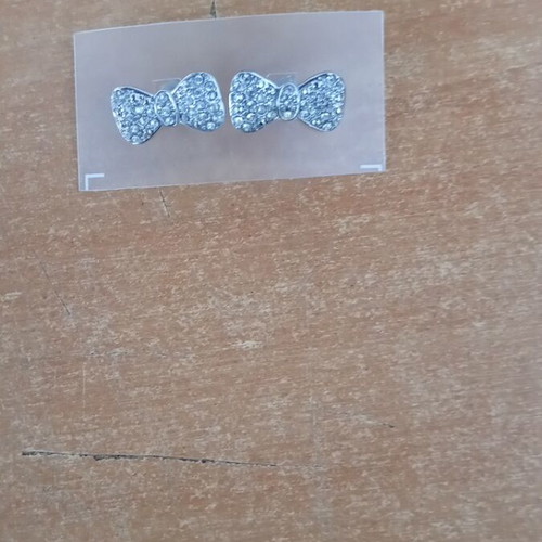Stainless Steel Bow Earrings with Strass new, gray and silver