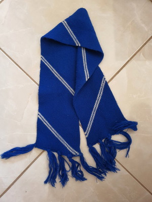 Children's scarf like new, blue with fringes