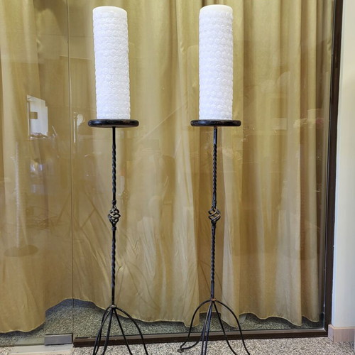 Pair of vintage floor candle holders like new made of wrought iron