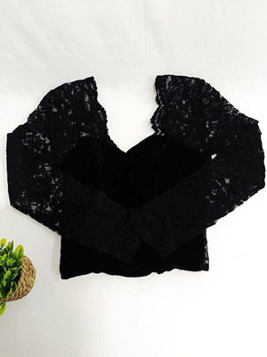 Black corset with lace and velvety texture like new, size XS