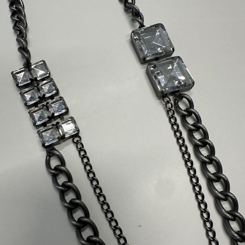 Women's charcoal necklace with large rhinestones and double chain