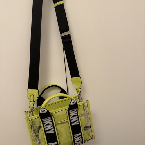DKNY crossbody handbag, yellow-green, transparent with inner pouch