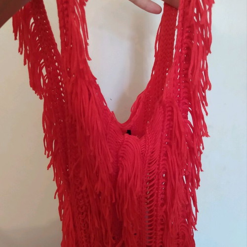 Misguided crochet fringe dress new, size S, red