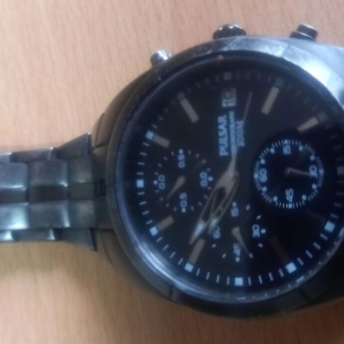 Pulsar chronograph watch, water resistant, metal matte strap