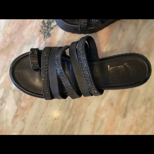 Black women's sandals with rhinestones used, size 38