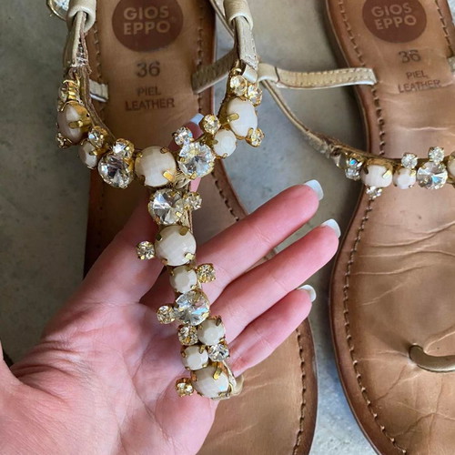 Leather sandals with stones used, size 36, beige