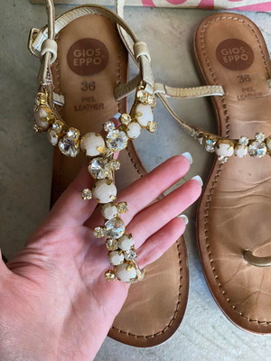Leather sandals with stones used, size 36, beige